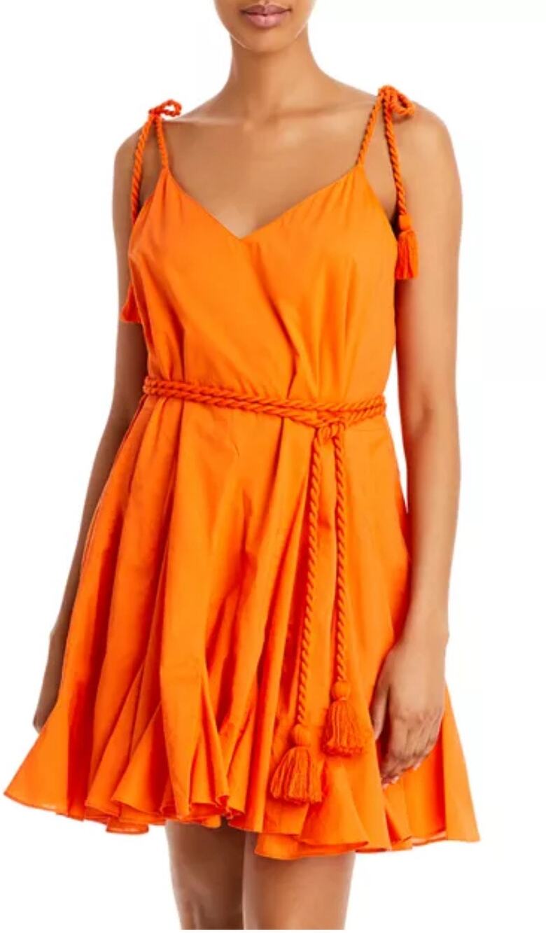 Rhode Mini Dress Casey Persimmon Orange Cotton Braided Tassel Tie Sun
